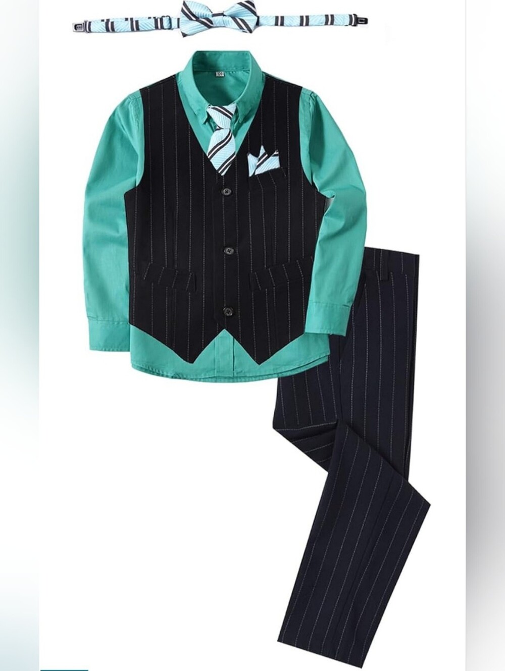 Boy's Suit 6-Piece Blue Pinstripe Formal Vest Set, Size 14